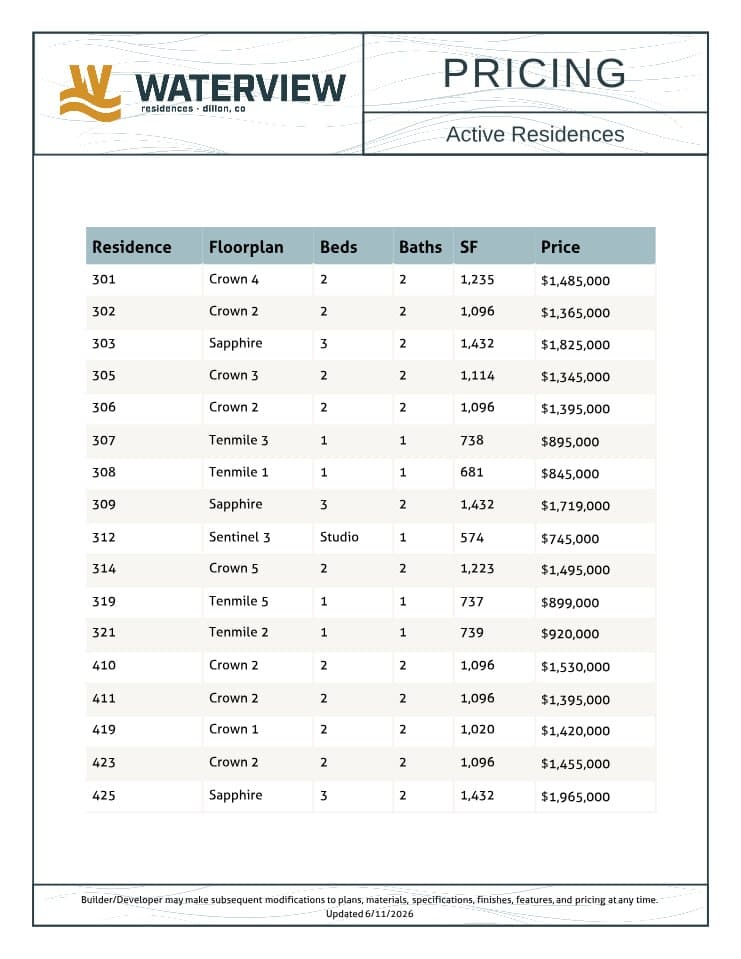 Waterview Residences Dillon CO: Luxury Lake Dillon Condominiums for Sale waterview condominiums prices Waterview Residences Dillon CO: Luxury Lake Dillon Condominiums for Sale