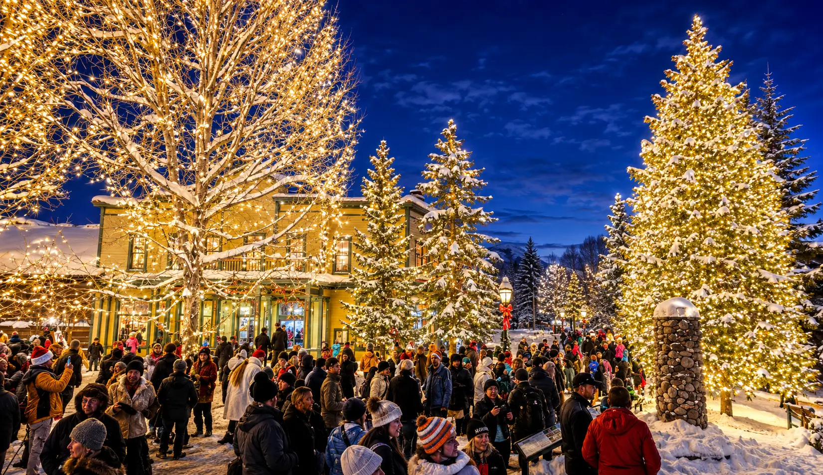 Christmas time in Breckenridge Colorado Christmas lights and winter holiday atmosphere in downtown Breckenridge Colorado