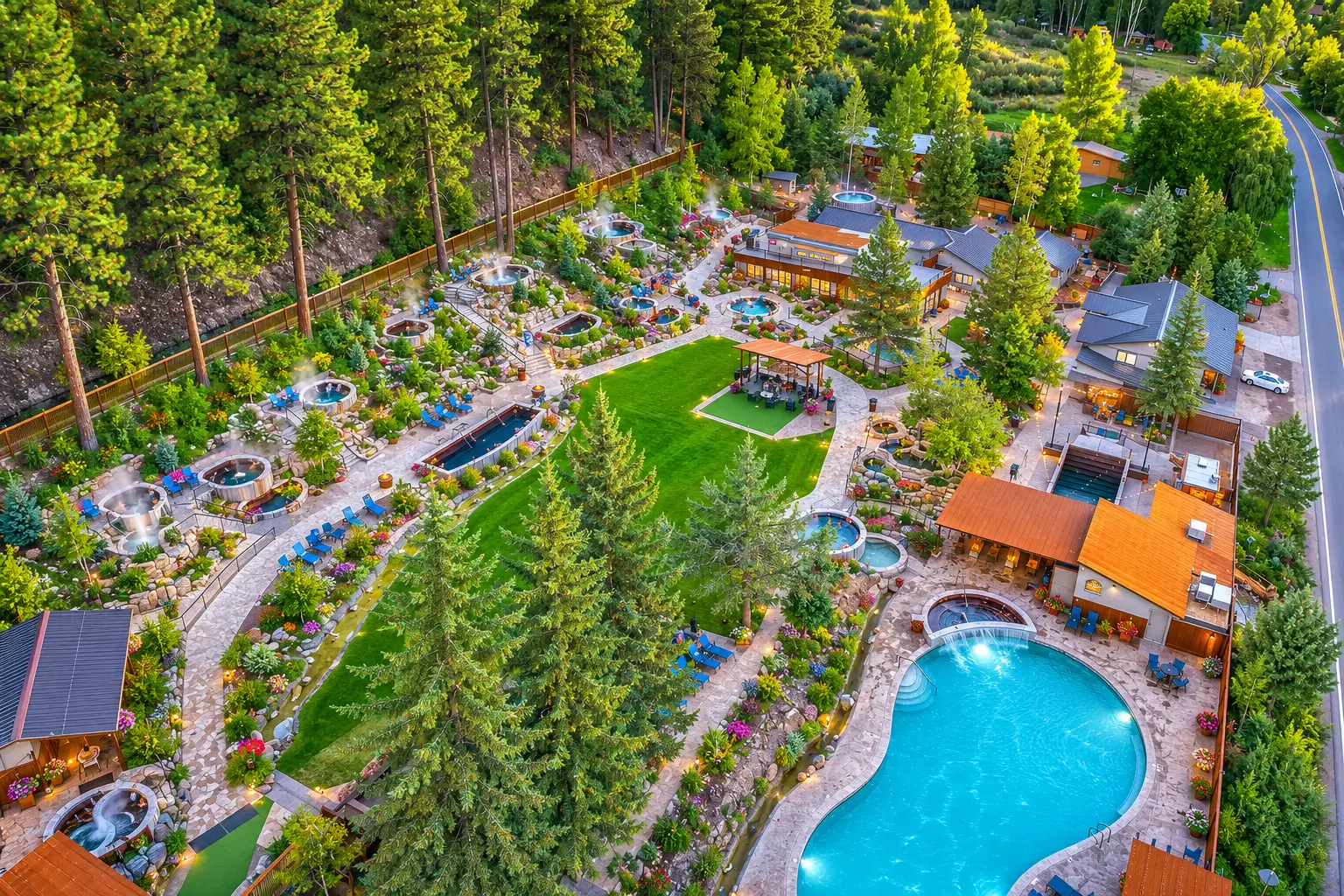 Modern soaking pools at Durango Hot Springs Resort Durango Hot Springs Resort mineral pools in southwest Colorado