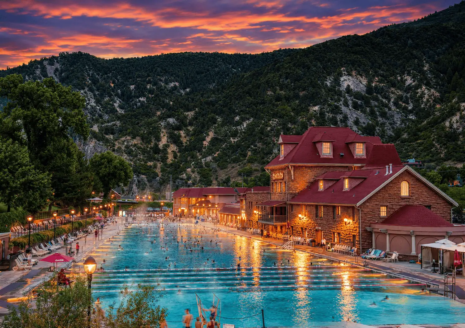 World's largest mineral hot springs pool in Glenwood Springs Glenwood Hot Springs Resort outdoor mineral pool in Colorado