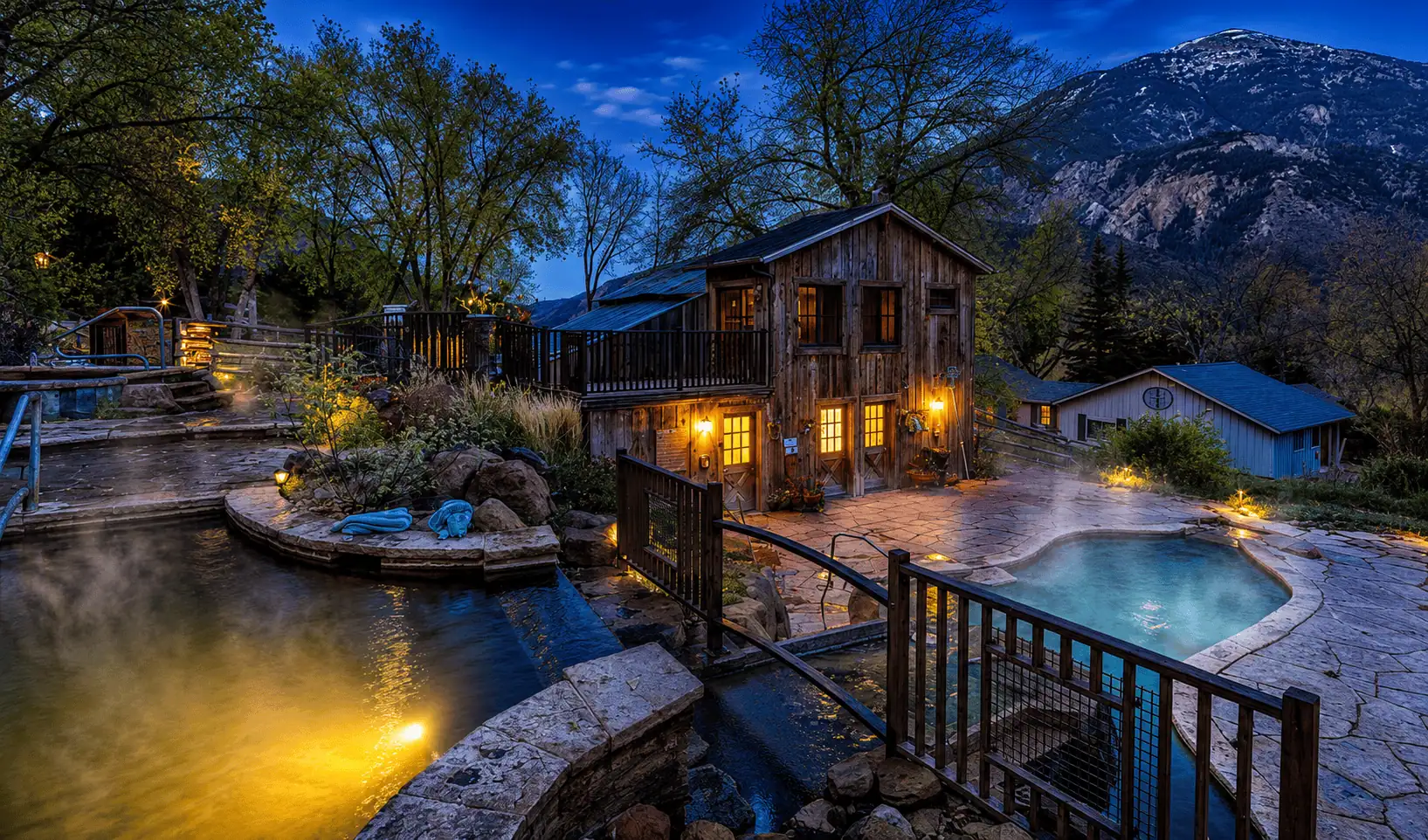 Relaxing at Avalanche Ranch hot springs in Colorado's Crystal River Valley Avalanche Ranch hot springs in Redstone near Breckenridge, Colorado