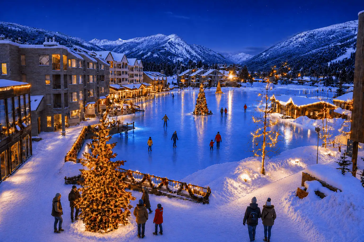 Ice skating on Keystone Lake in Keystone, Colorado People ice skating on Keystone Lake in winter