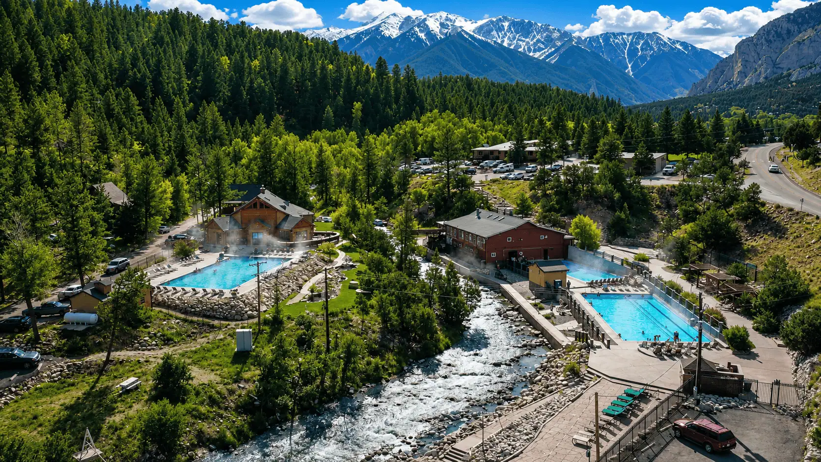 Mount Princeton Hot Springs Resort and scenic mountain views Mount Princeton Hot Springs with Chalk Cliffs in Colorado