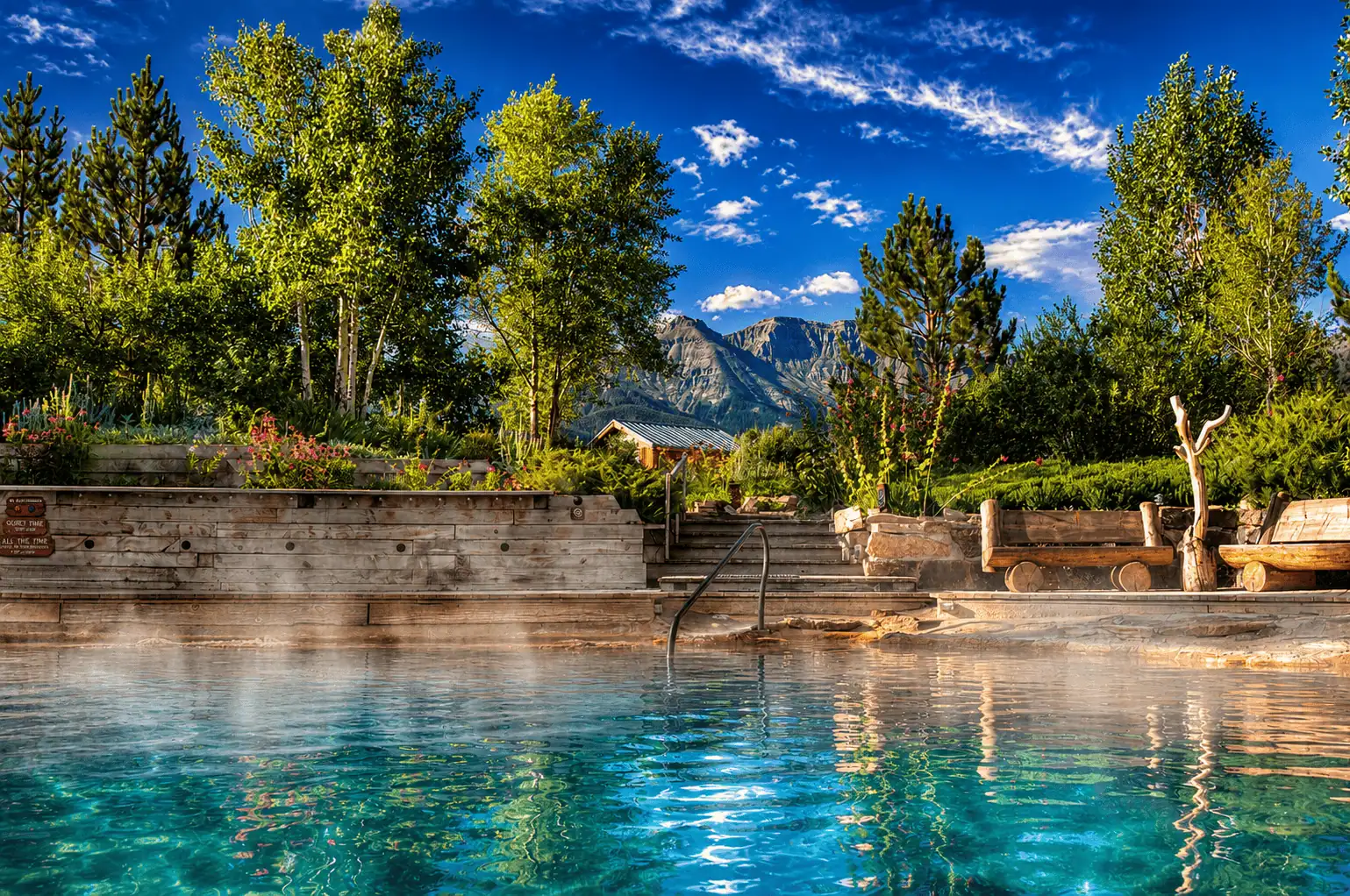 Peaceful Orvis Hot Springs beneath the San Juan Mountains Orvis Hot Springs natural mineral pools in Ridgway, Colorado