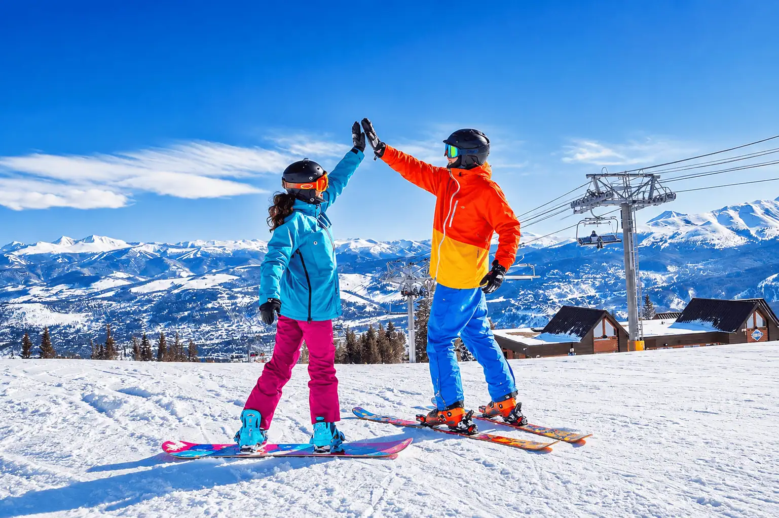 Skiing and Snowboarding at Breckenridge Ski Resort Skiers and snowboarders at Breckenridge Ski Resort in winter